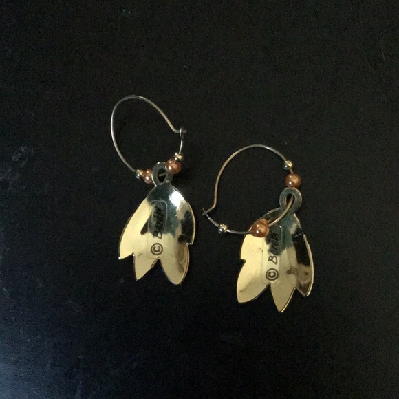 Berberi  Gold Tone Four Colored Leaves Earrings - Picture 2 of 2